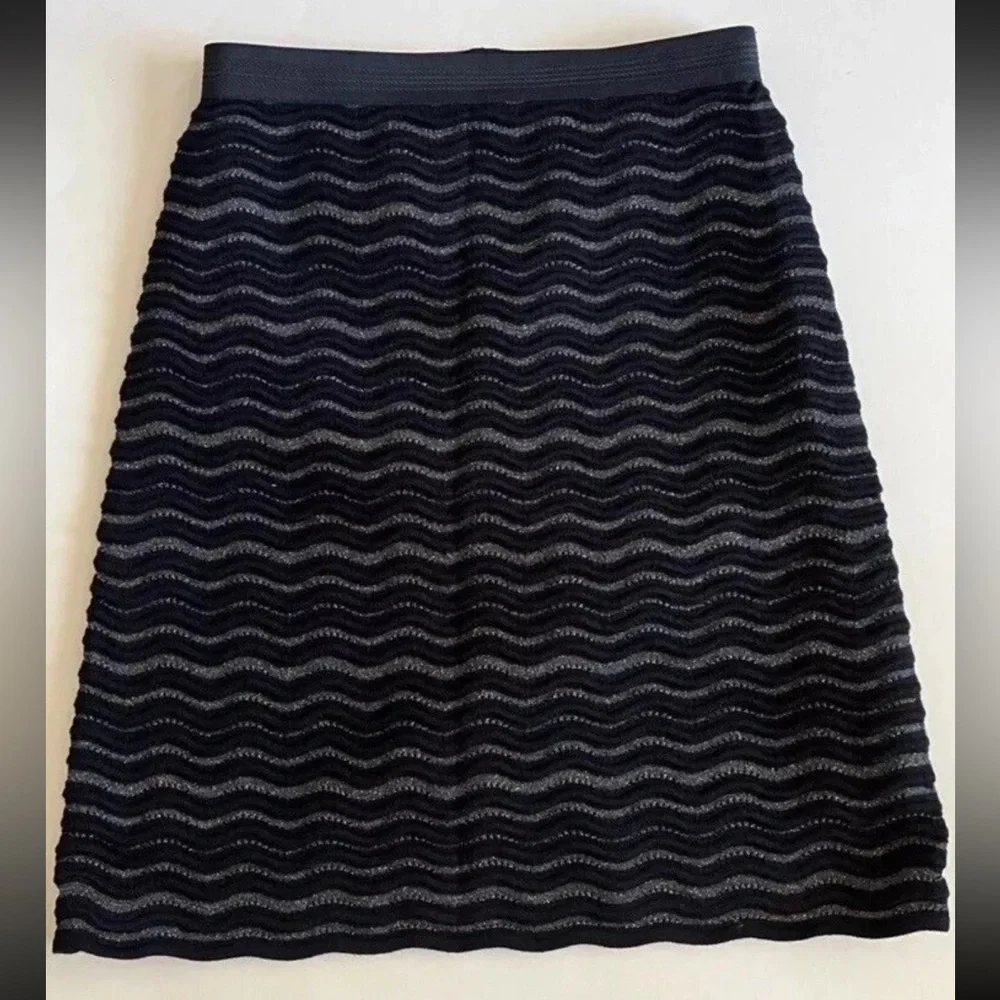 Tory Burch Women's Merino Wool Blend Textured Pencil Skirt Navy‎ Metallic XS